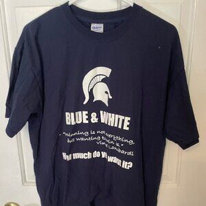Michigan State Univ. Spartan Sports Navy Blue & White, T-Shirt, size L